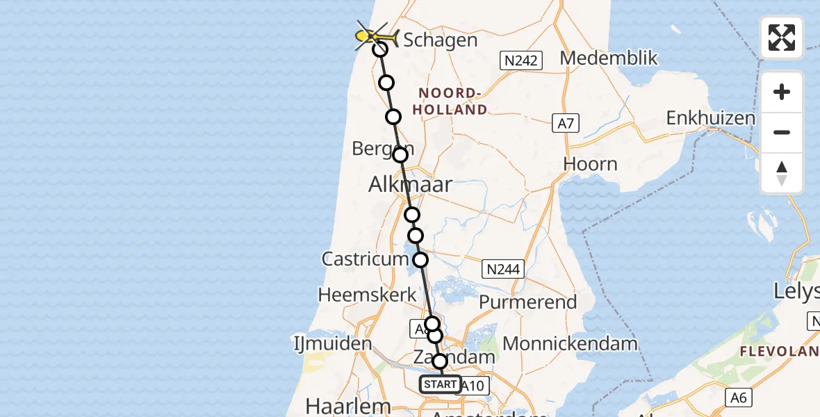 Routekaart van de vlucht: Lifeliner 1 naar Sint Maartensvlotbrug, Hoofdtocht