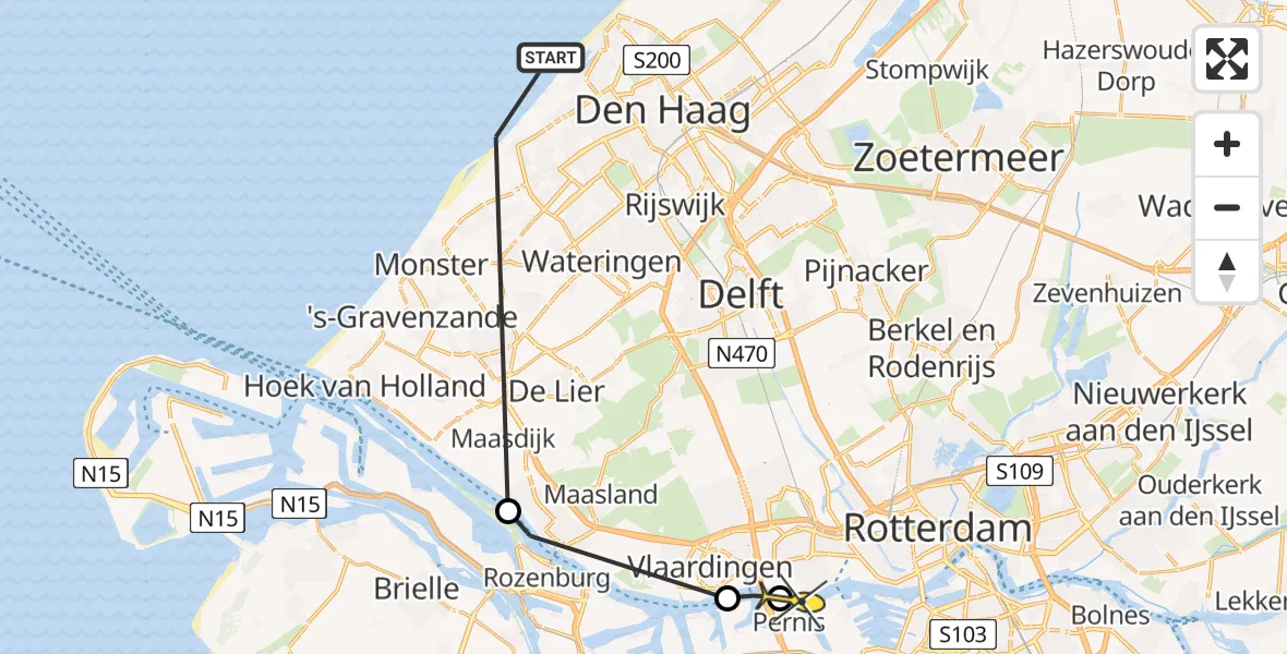 Routekaart van de vlucht: Politiehelikopter naar Schiedam, Zuiderstrand