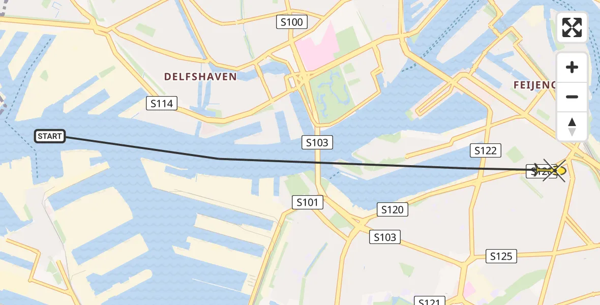 Routekaart van de vlucht: Politiehelikopter naar Rotterdam, Schiehaven