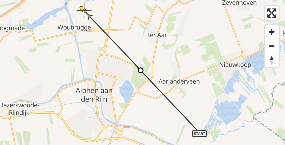 Routekaart van de vlucht: Politieheli naar Woubrugge, Vrolijke Labrador Hoeve