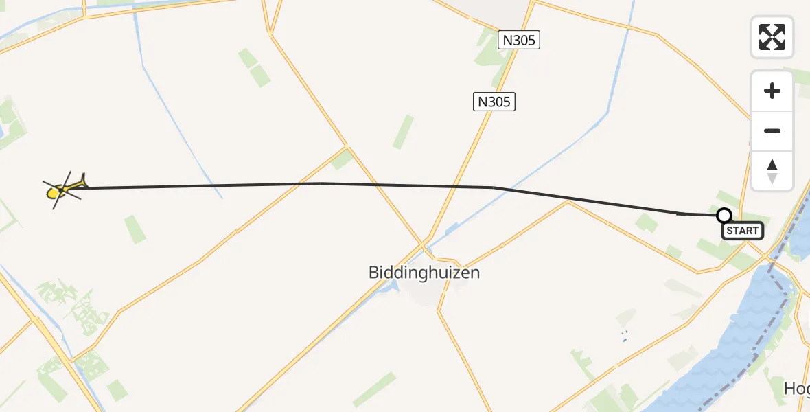 Routekaart van de vlucht: Lifeliner 1 naar Lelystad, Ellertocht