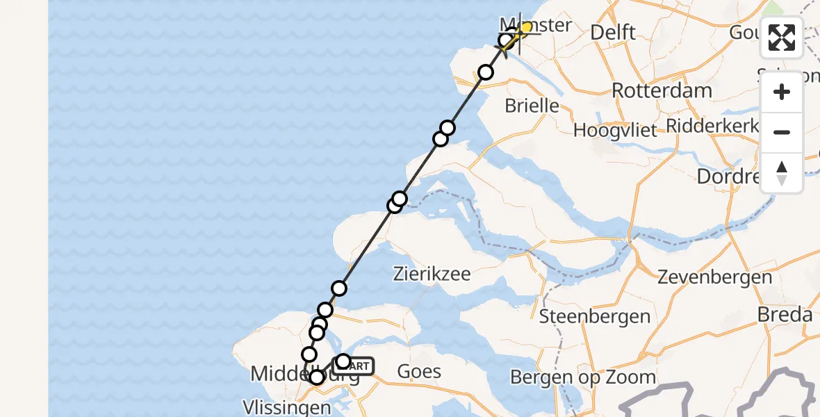 Routekaart van de vlucht: Politieheli naar Hoek van Holland, Bastiaan de Langeplaatweg