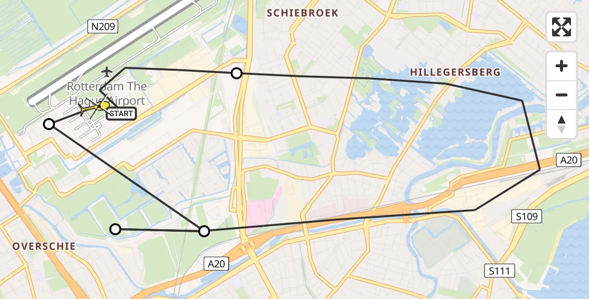 Routekaart van de vlucht: Lifeliner 2 naar Rotterdam The Hague Airport, Volkelstraat