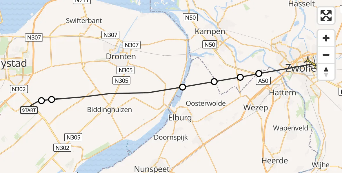 Routekaart van de vlucht: Lifeliner 1 naar Zwolle, Emoeweg