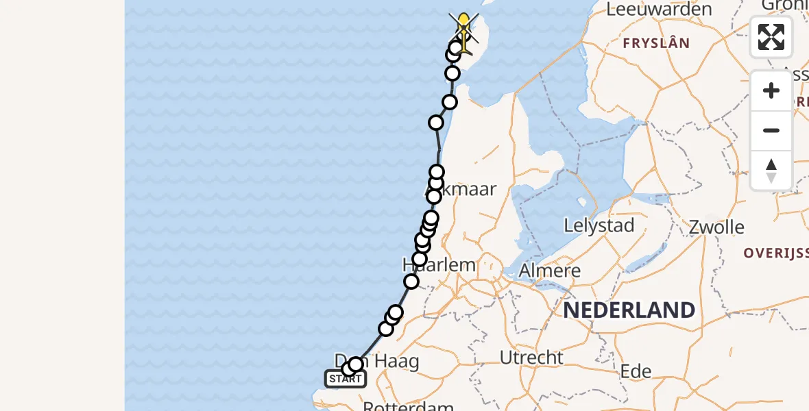 Routekaart van de vlucht: Politieheli naar De Cocksdorp, Paal 22