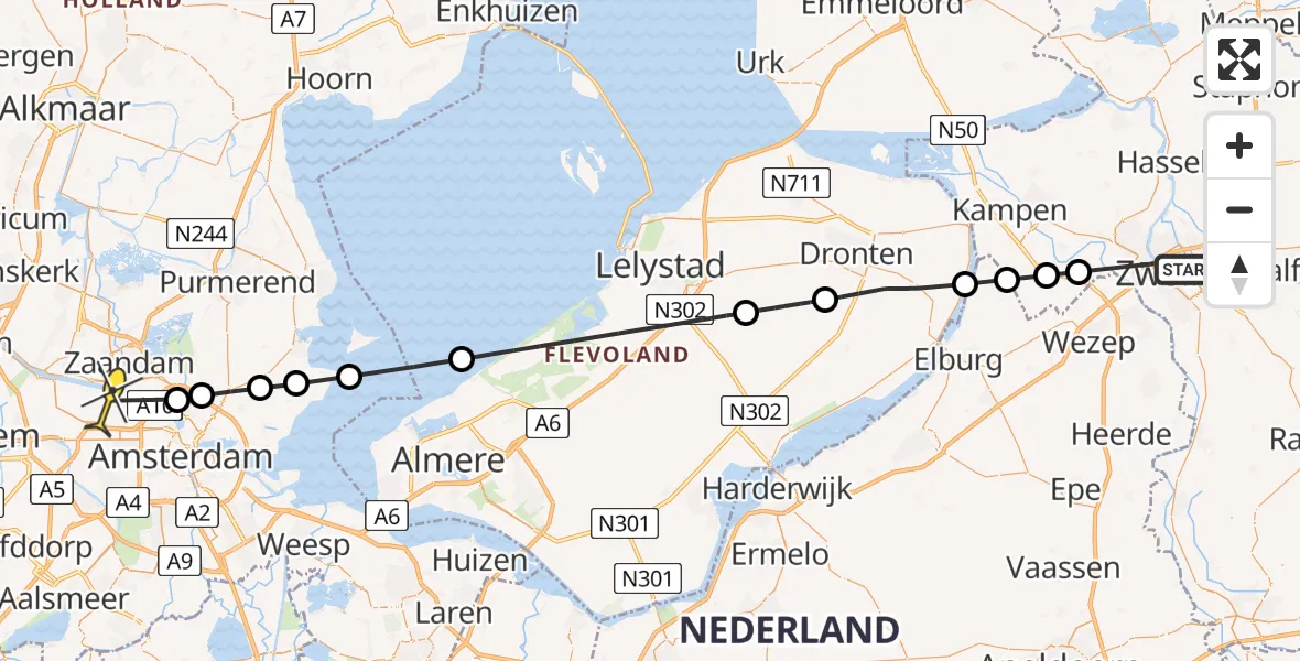Routekaart van de vlucht: Lifeliner 1 naar Amsterdam Heliport, Boerendanserdijk