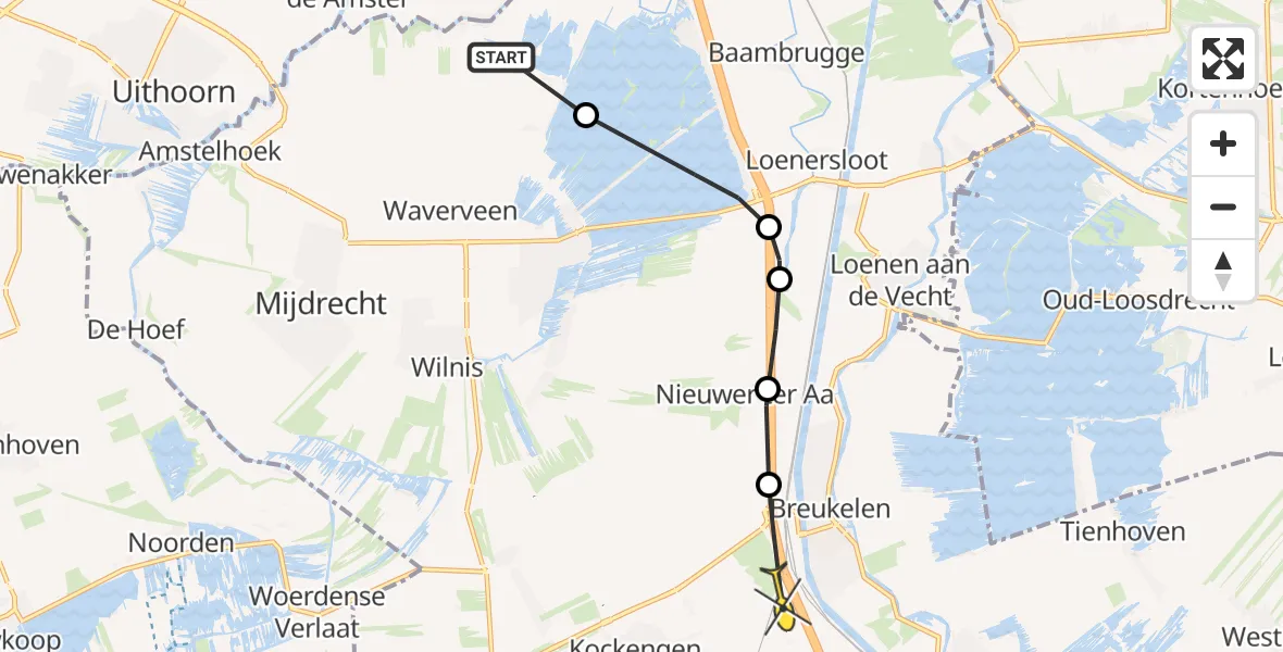Routekaart van de vlucht: Politiehelikopter naar Breukelen, Botsholsedijk