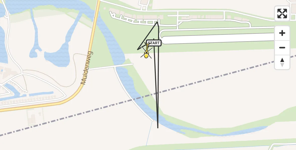 Routekaart van de vlucht: Kustwachthelikopter naar Vliegveld Midden-Zeeland, Calandweg