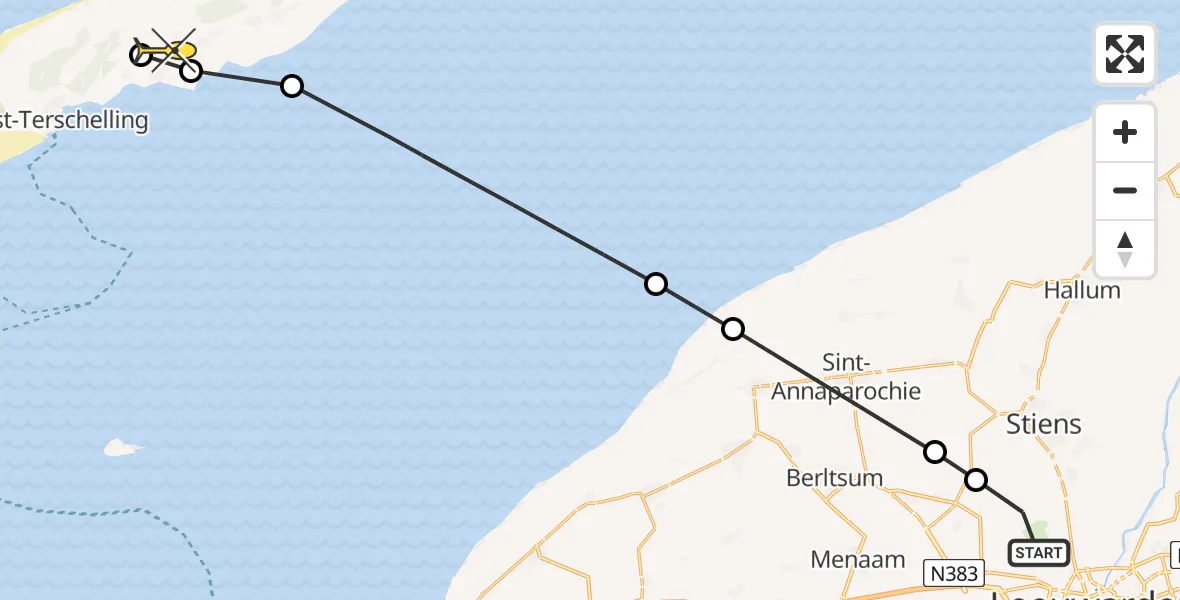 Routekaart van de vlucht: Ambulanceheli naar Midsland, Keegsdijkje