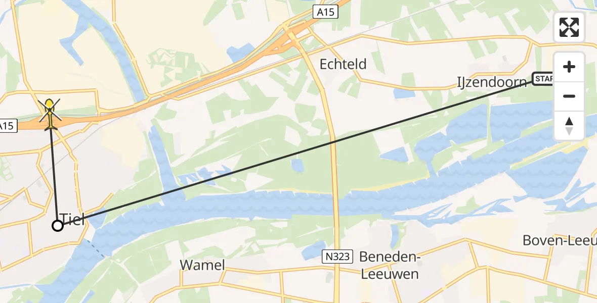 Routekaart van de vlucht: Politiehelikopter naar Tiel, Ambtmanstraat