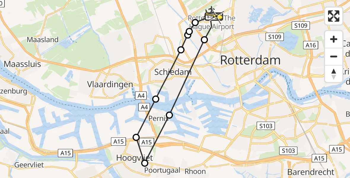 Routekaart van de vlucht: Lifeliner 2 naar Rotterdam The Hague Airport, Van der Duijn van Maasdamweg