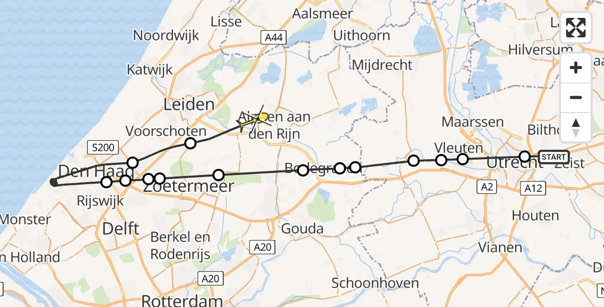 Routekaart van de vlucht: Politieheli naar Koudekerk aan den Rijn, Uppsalapad