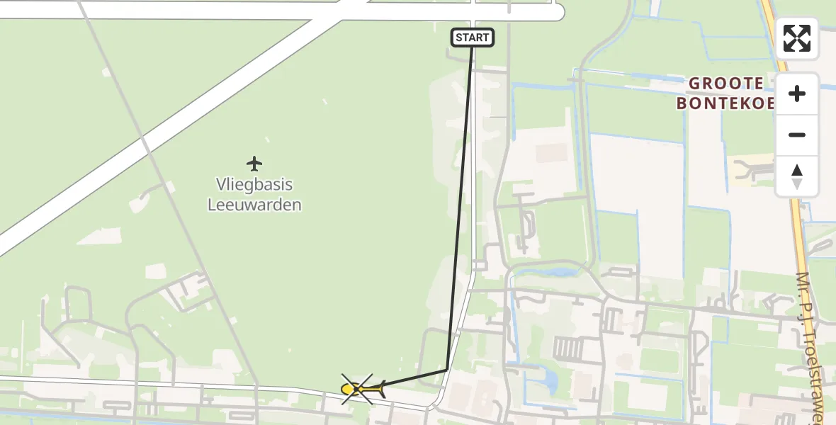 Routekaart van de vlucht: Ambulancehelikopter naar Vliegbasis Leeuwarden, Keegsdijkje