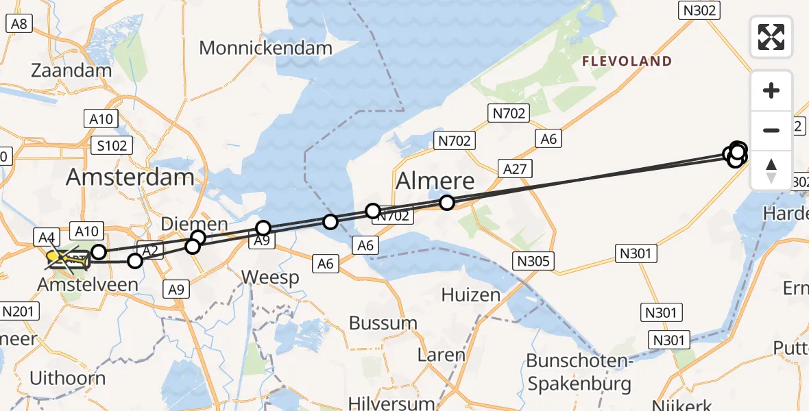 Routekaart van de vlucht: Politiehelikopter naar Amstelveen, Nieuwe Kalfjeslaan