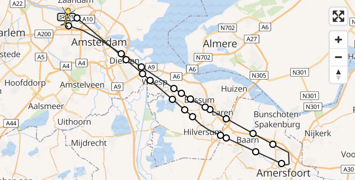 Routekaart van de vlucht: Lifeliner 1 naar Amsterdam Heliport, Octaanweg