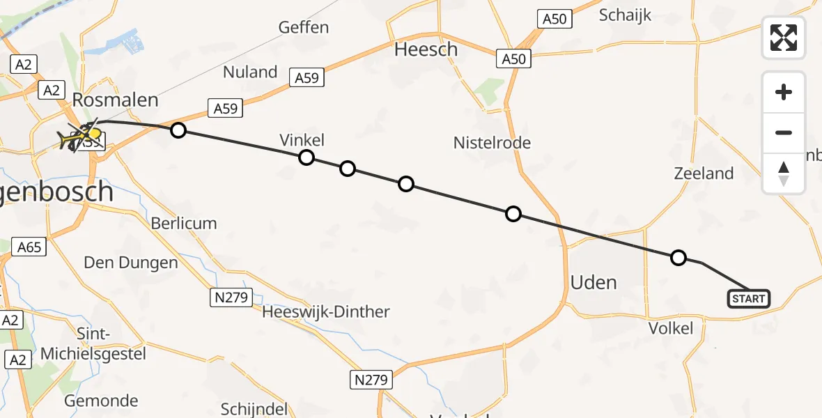 Routekaart van de vlucht: Lifeliner 3 naar Rosmalen, Zeelandsedijk