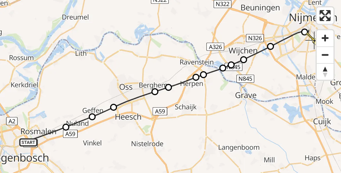 Routekaart van de vlucht: Lifeliner 3 naar Radboud Universitair Medisch Centrum, Molenstraat