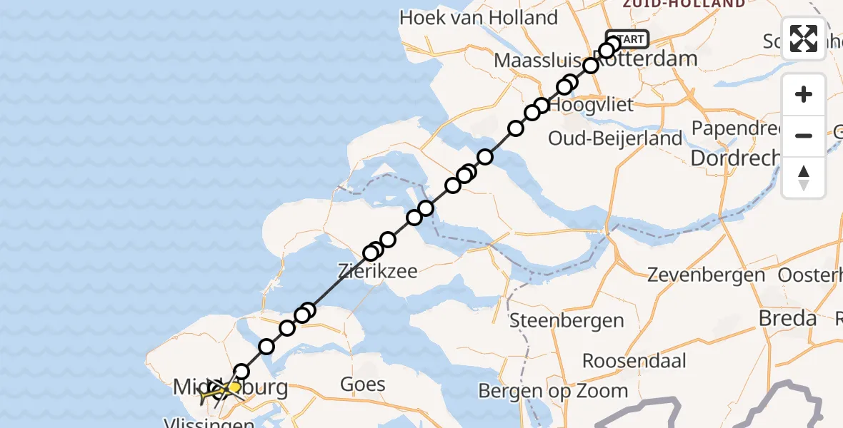 Routekaart van de vlucht: Lifeliner 2 naar Middelburg, Vliegveldweg
