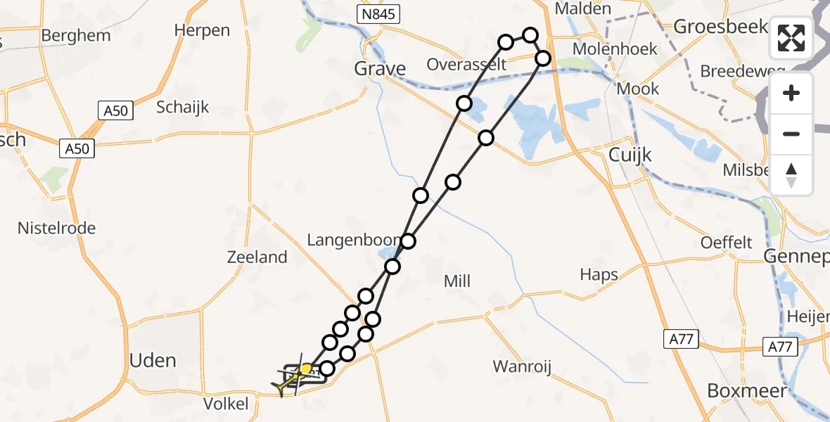 Routekaart van de vlucht: Lifeliner 3 naar Vliegbasis Volkel, Zeelandsedijk
