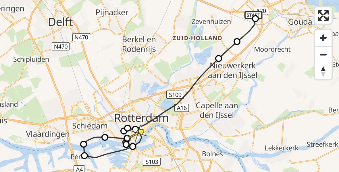 Routekaart van de vlucht: Lifeliner 1 naar Erasmus MC, Moordrechtboog