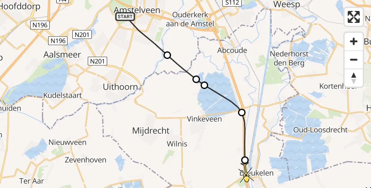 Routekaart van de vlucht: Politiehelikopter naar Breukelen, Snelliuslaan