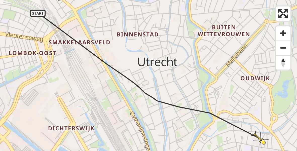 Routekaart van de vlucht: Politiehelikopter naar Utrecht, Catharijnesingel