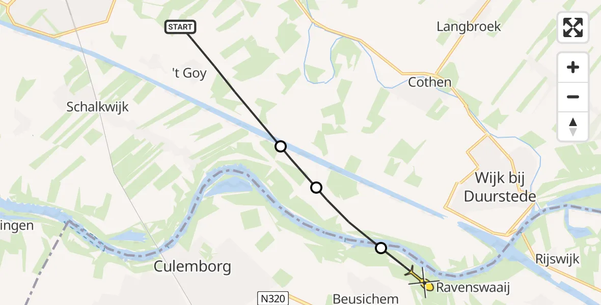 Routekaart van de vlucht: Politieheli naar Ravenswaaij, Oosterlaak
