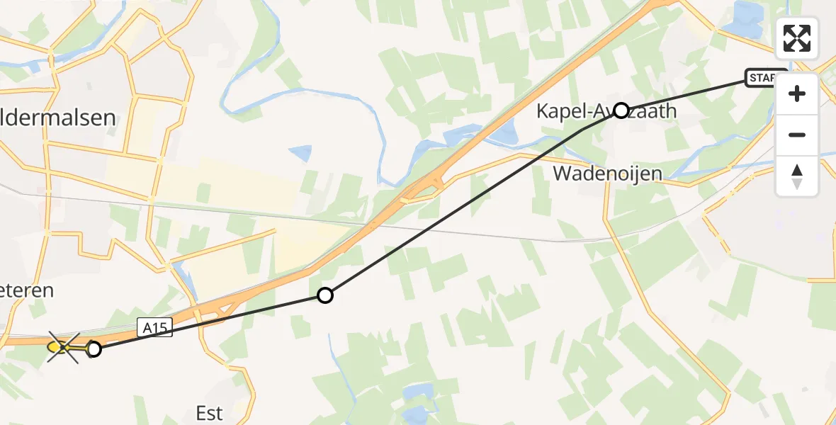 Routekaart van de vlucht: Politieheli naar Meteren, Zoelensestraat
