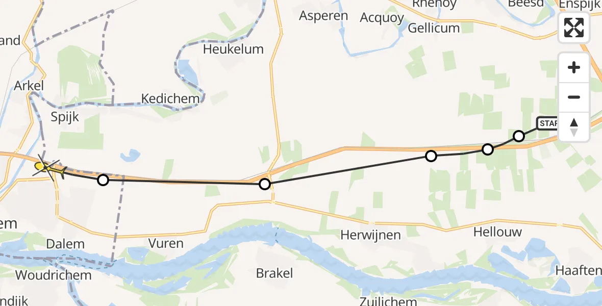 Routekaart van de vlucht: Politieheli naar Gorinchem, Stephensonweg