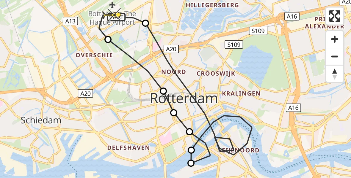 Routekaart van de vlucht: Lifeliner 2 naar Rotterdam The Hague Airport, Edsger Dijkstralaan