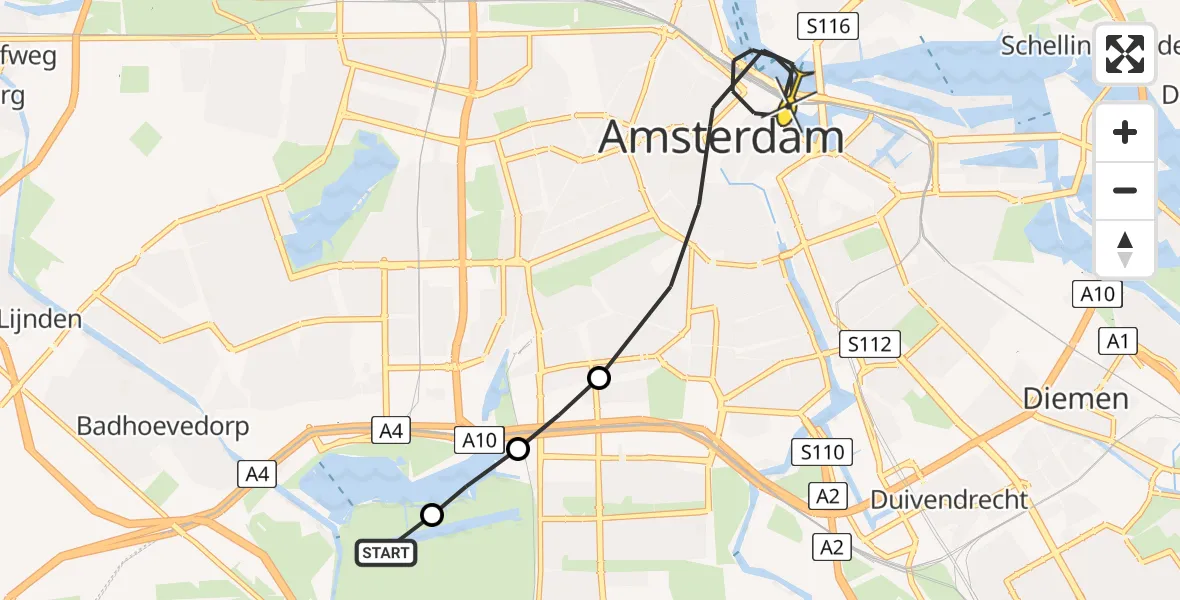 Routekaart van de vlucht: Politiehelikopter naar Amsterdam, Koenenkade