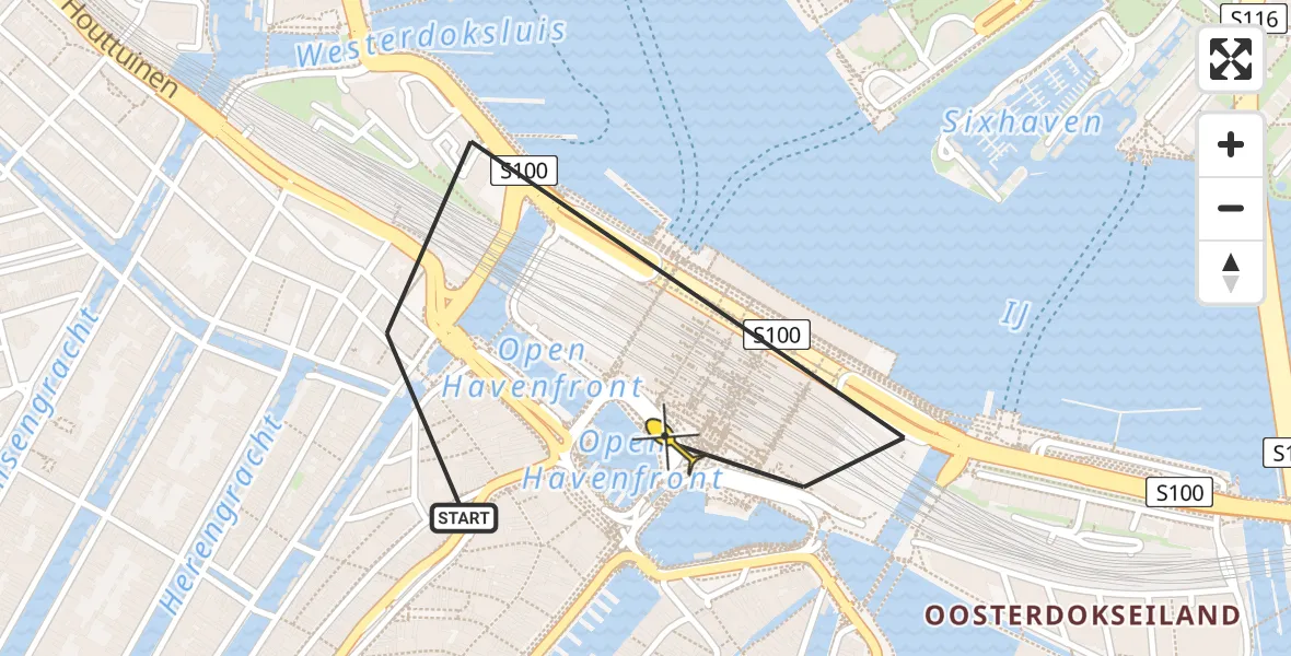 Routekaart van de vlucht: Politiehelikopter naar Amsterdam, Stationsplein