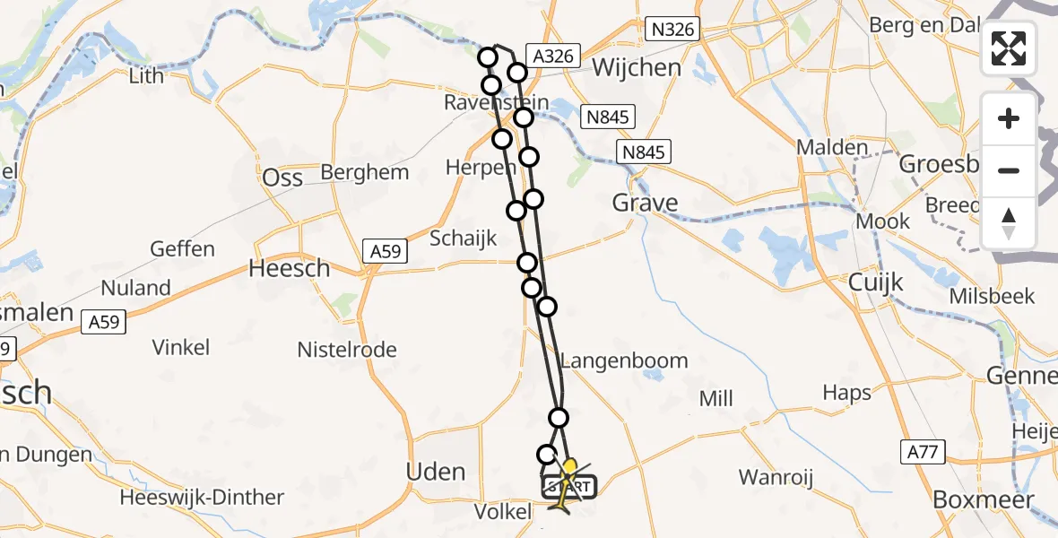 Routekaart van de vlucht: Lifeliner 3 naar Vliegbasis Volkel, Houtvennen