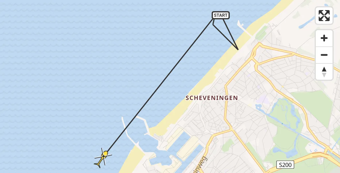 Routekaart van de vlucht: Politiehelikopter naar Den Haag, Strandweg
