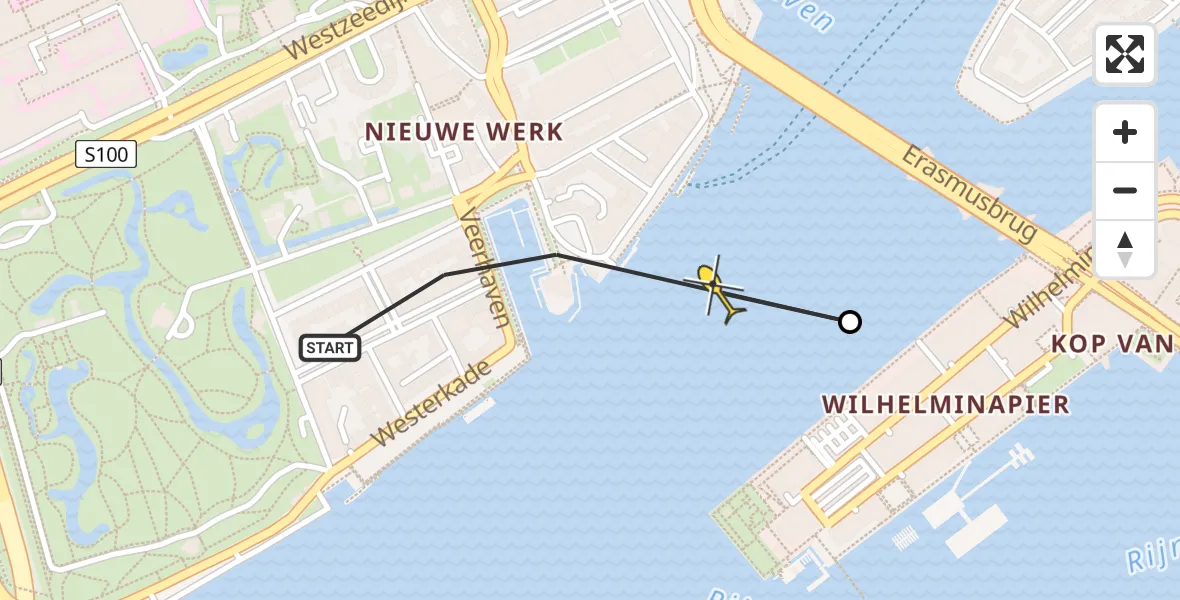 Routekaart van de vlucht: Politiehelikopter naar Rotterdam, Holland Amerikakade