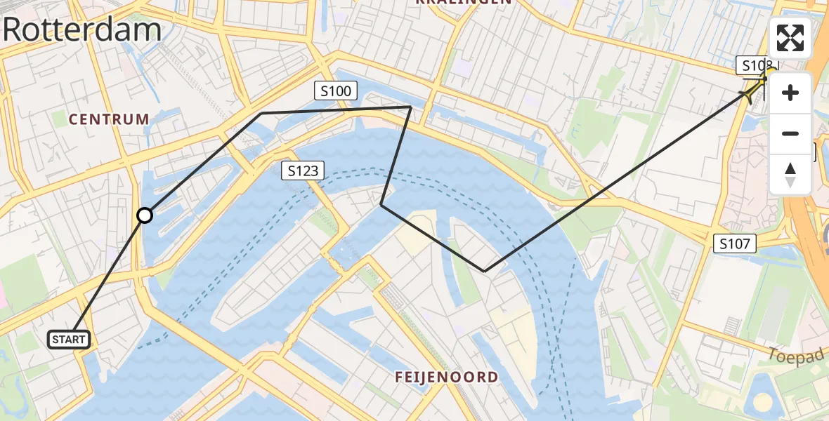Routekaart van de vlucht: Politiehelikopter naar Rotterdam, Roobrughof