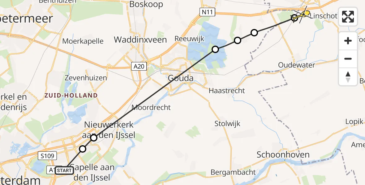 Routekaart van de vlucht: Politiehelikopter naar Linschoten, Hilde erf