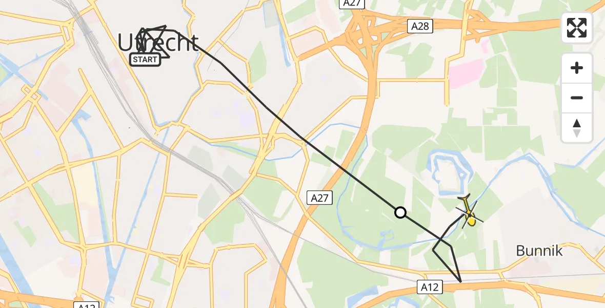 Routekaart van de vlucht: Politiehelikopter naar Bunnik, Lauwersteeg