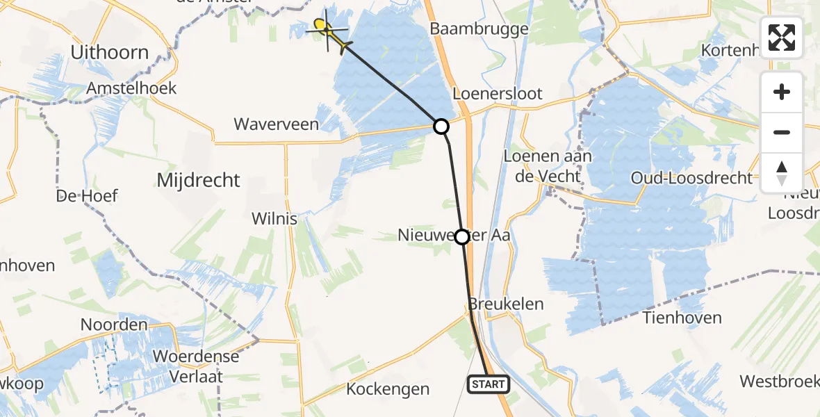 Routekaart van de vlucht: Politiehelikopter naar Abcoude, Stationsweg