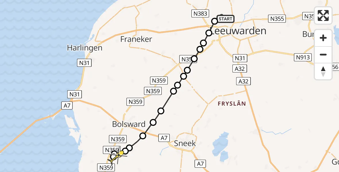 Routekaart van de vlucht: Ambulanceheli naar Parrega, Keegsdijkje
