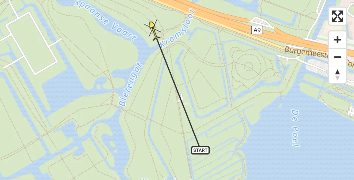 Routekaart van de vlucht: Politiehelikopter naar Amstelveen, Kromsloot