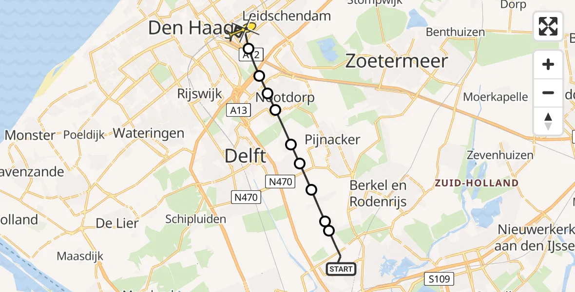 Routekaart van de vlucht: Lifeliner 2 naar Voorburg, Oude Bovendijk