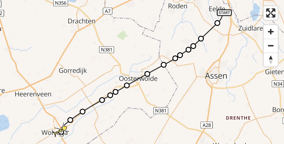 Routekaart van de vlucht: Lifeliner 4 naar Wolvega, Vissersweg