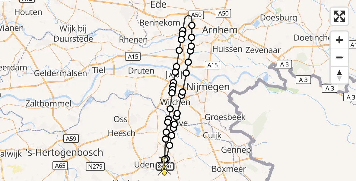 Routekaart van de vlucht: Lifeliner 3 naar Vliegbasis Volkel, Zeelandsedijk