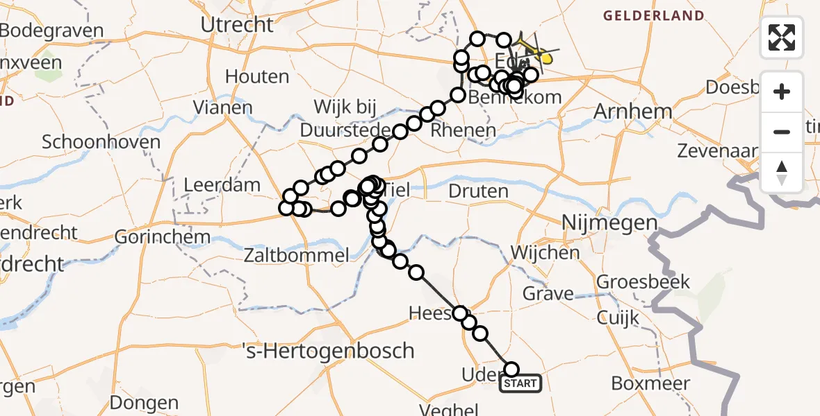 Routekaart van de vlucht: Politiehelikopter naar Ede, Jagersveld