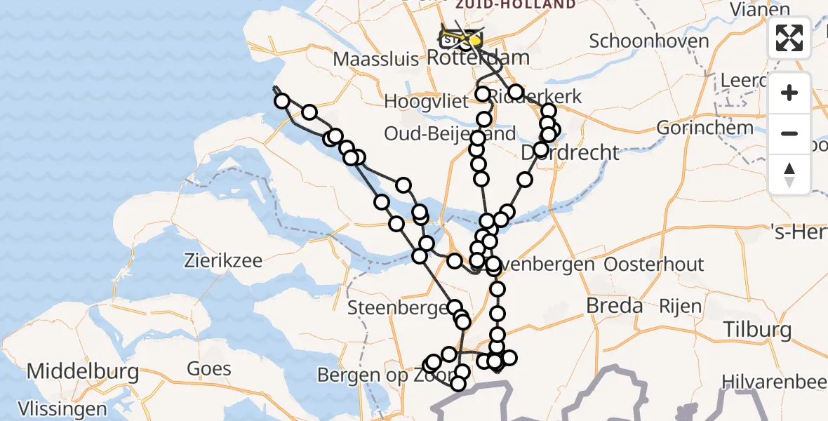 Routekaart van de vlucht: Politiehelikopter naar Rotterdam The Hague Airport, Brandenburgbaan