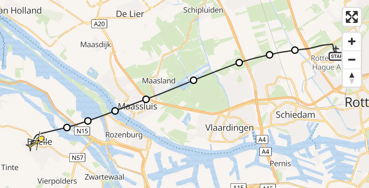 Routekaart van de vlucht: Lifeliner 2 naar Brielle, Jan de Klerkstraat