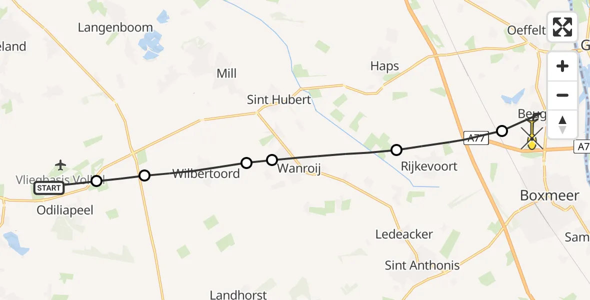 Routekaart van de vlucht: Lifeliner 3 naar Beugen, Zeelandsedijk