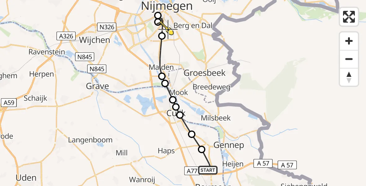 Routekaart van de vlucht: Lifeliner 3 naar Radboud Universitair Medisch Centrum, Dorpsstraat