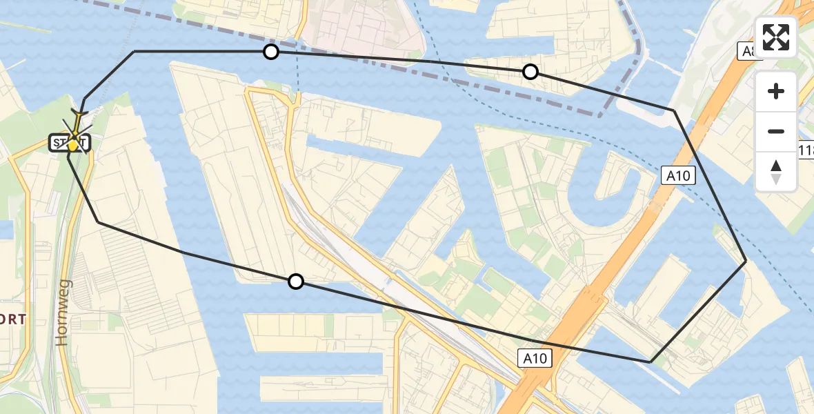Routekaart van de vlucht: Lifeliner 1 naar Amsterdam Heliport, Westhaven